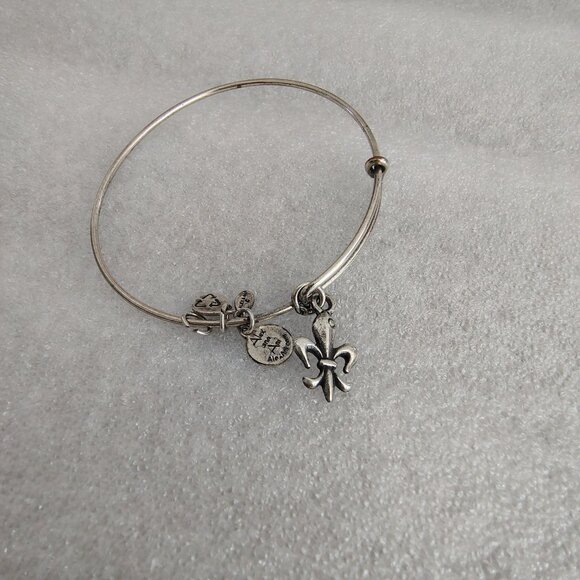 Alex and Ani Fleur De Lis Expandable Crystal Silver Charm Bangle Bracelet 176 - Picture 4 of 5